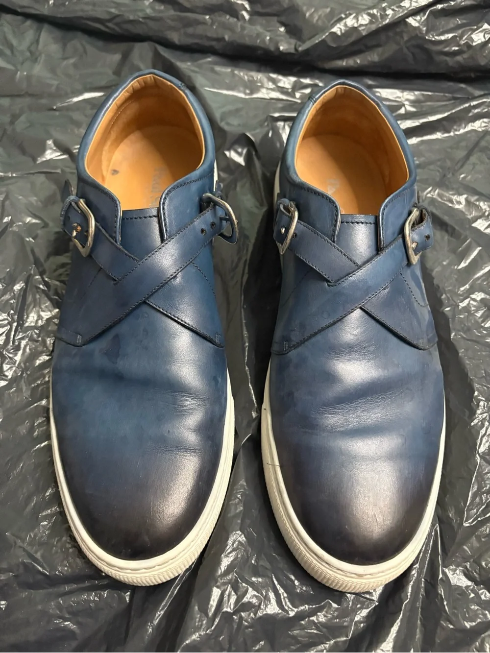 Paul Smith Blue Leather Cross-Strap Slip-Ons